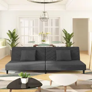 vidaXL Canapé-lit à 2 places avec deux oreillers Gris foncé Velours pas cher