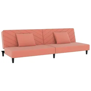 vidaXL Canapé-lit à 2 places avec deux oreillers Rose Velours pas cher