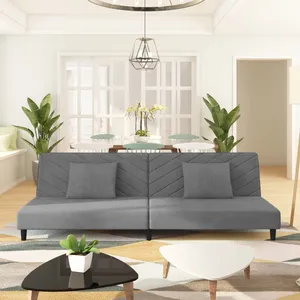 vidaXL Canapé-lit à 2 places avec deux oreillers Gris clair Velours pas cher