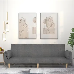 vidaXL Canapé-lit à 2 places avec deux oreillers gris clair tissu pas cher