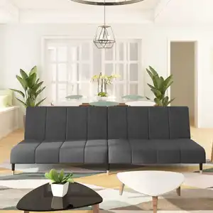 vidaXL Canapé-lit à 2 places gris foncé velours pas cher
