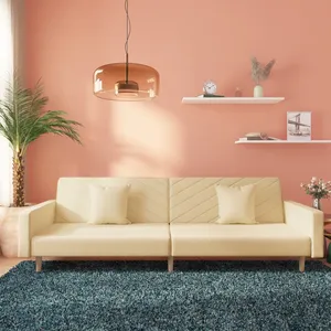 vidaXL Canapé-lit à 2 places avec deux oreillers crème tissu pas cher