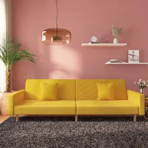 vidaXL Canapé-lit à 2 places avec deux oreillers jaune tissu pas cher