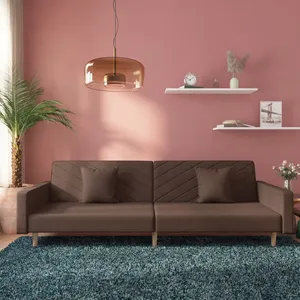 vidaXL Canapé-lit à 2 places avec deux oreillers taupe tissu pas cher
