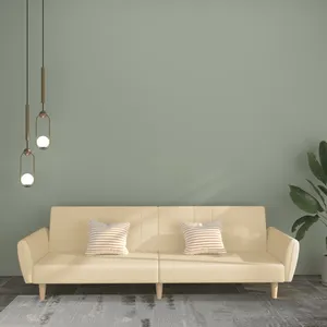 vidaXL Canapé-lit à 2 places crème tissu pas cher