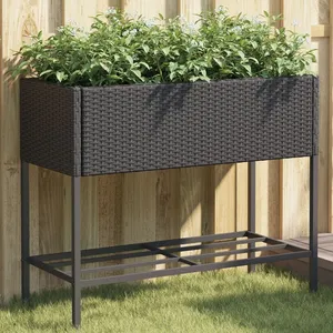 Comparateur de prix : vidaXL Jardinière avec étagère noir résine tressée