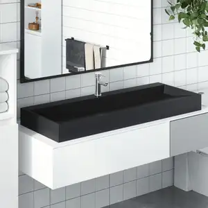 Comparateur de prix : vidaXL Vasque 120x46x11 cm fonte minérale/marbre noir mat