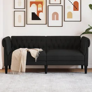 vidaXL Canapé Chesterfield 2 places noir tissu pas cher
