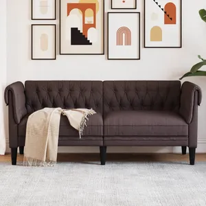 vidaXL Canapé Chesterfield 2 places marron foncé tissu pas cher