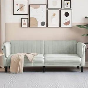vidaXL Canapé à 3 places gris clair velours pas cher