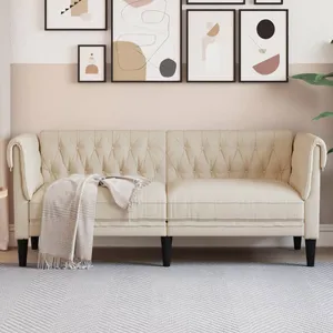 vidaXL Canapé Chesterfield 2 places crème tissu pas cher