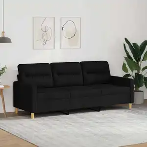 vidaXL Canapé à 3 places Noir 180 cm Tissu pas cher