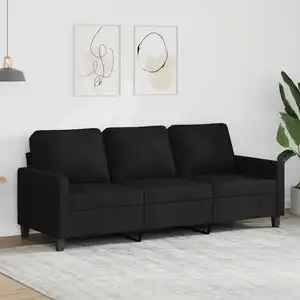 vidaXL Canapé à 3 places Noir 180 cm Tissu pas cher