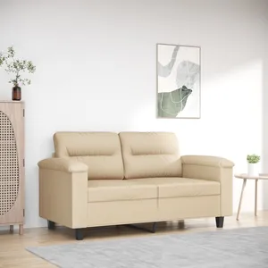 vidaXL Canapé à 2 places Crème 120 cm Tissu microfibre pas cher