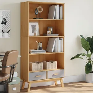 vidaXL Bibliothèque à 4 niveaux OLDEN gris marron bois de pin massif pas cher