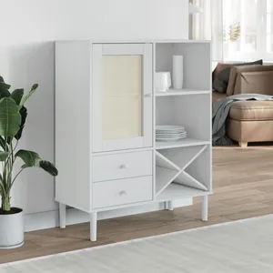 vidaXL Buffet SENJA aspect rotin blanc 90x40x112cm bois massif de pin pas cher
