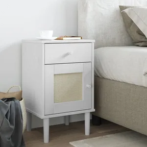 vidaXL Table de chevet SENJA aspect de rotin blanc bois de pin massif pas cher