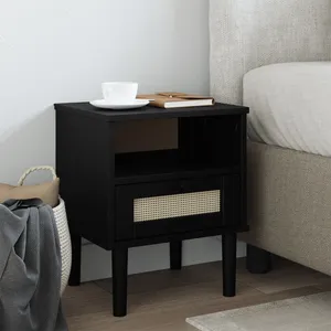vidaXL Table de chevet SENJA aspect de rotin noir bois de pin massif pas cher