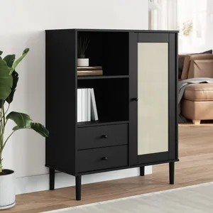 vidaXL Buffet SENJA aspect rotin noir 90x40x112cm bois massif de pin pas cher