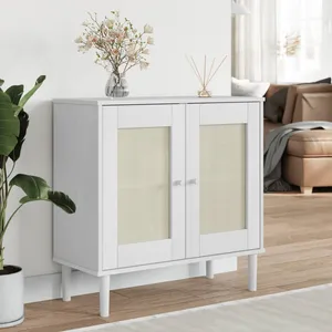 vidaXL Buffet SENJA aspect rotin blanc 80x35x80 cm bois massif de pin pas cher