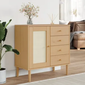 vidaXL Buffet SENJA aspect rotin marron 80x40x80 cm bois massif de pin pas cher