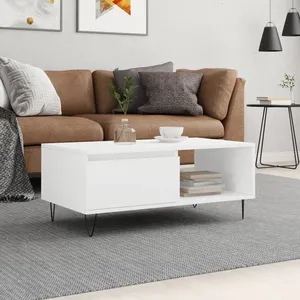 vidaXL Table basse Blanc 90x50x36,5 cm Bois d'ingénierie pas cher