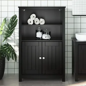 vidaXL Armoire de salle de bain BERG noir 69,5x34x110 cm pin massif pas cher