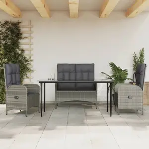 vidaXL Ensemble à manger jardin 4pcs et coussins Gris Résine tressée pas cher