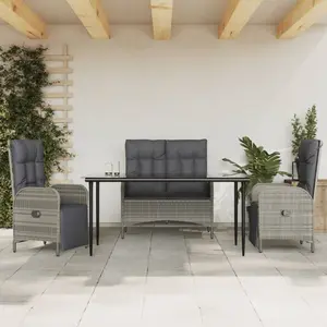 vidaXL Ensemble à manger jardin 4pcs et coussins Gris Résine tressée pas cher