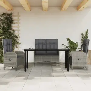 vidaXL Ensemble à manger jardin 4pcs et coussins Gris Résine tressée pas cher