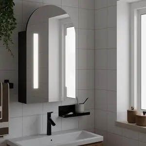 Comparateur de prix : vidaXL Armoire de bain à miroir avec LED arquée noir 42x13x70 cm