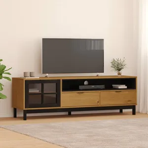 Comparateur de prix : vidaXL Meuble TV avec porte vitrée FLAM 158x40x50cm bois massif de pin