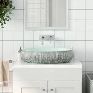 Comparateur de prix : vidaXL Vasque à poser gris et bleu ovale 59x40x15 cm céramique