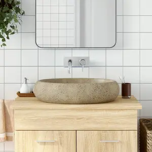 Comparateur de prix : vidaXL Vasque à poser sable ovale 59x40x15 cm céramique