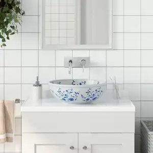 Comparateur de prix : vidaXL Vasque à poser blanc et bleu rond 41x14 cm céramique