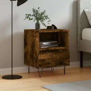 vidaXL Table de chevet chêne fumé 40x35x50 cm bois d’ingénierie pas cher