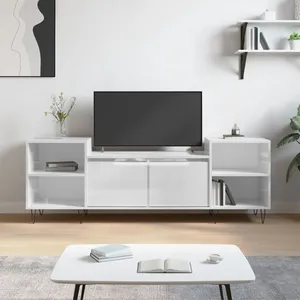 vidaXL Meuble TV Blanc brillant 160x35x55 cm Bois d'ingénierie pas cher