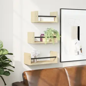Comparateur de prix : vidaXL Ensemble d'étagères murales avec barres 3 pcs chêne sonoma