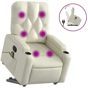 vidaXL Fauteuil inclinable de massage Crème Similicuir pas cher
