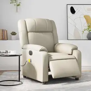 vidaXL Fauteuil de massage inclinable électrique crème similicuir pas cher