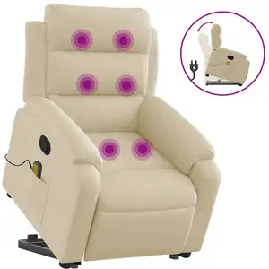 vidaXL Fauteuil inclinable de massage Crème Tissu pas cher