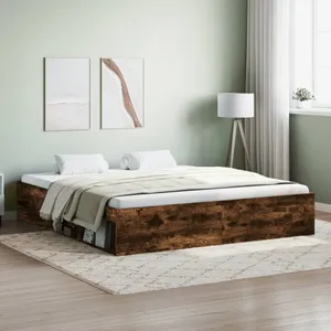 vidaXL Cadre de lit chêne fumé 180x200 cm super king pas cher