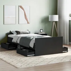 vidaXL Cadre de lit avec tête de lit/pied de lit noir 90x200 cm pas cher