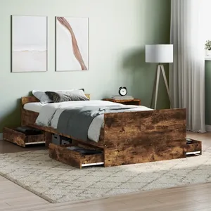 vidaXL Cadre de lit tête de lit et pied de lit chêne fumé 90x190 cm pas cher