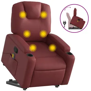 vidaXL Fauteuil inclinable de massage Rouge bordeaux Similicuir pas cher
