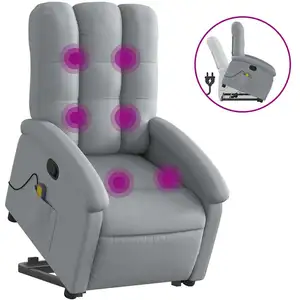 vidaXL Fauteuil de massage inclinable Gris clair Tissu pas cher