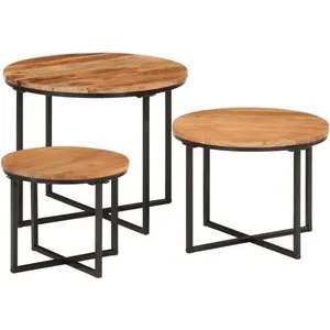 vidaXL Tables basses gigognes 3 pcs bois massif d'acacia et fer