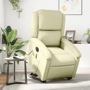 Comparateur de prix : vidaXL Fauteuil inclinable de massage électrique crème cuir véritable