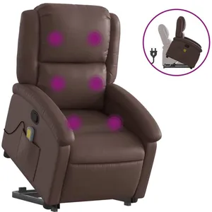 vidaXL Fauteuil inclinable de massage Marron Similicuir pas cher