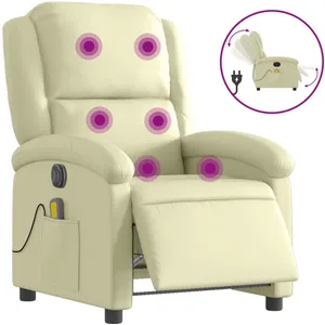 Comparateur de prix : vidaXL Fauteuil de massage inclinable électrique crème cuir véritable